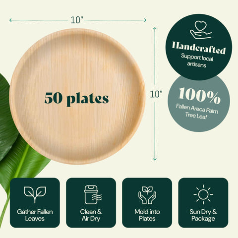Chic Leaf Palm Leaf Plates Bulk – 50 Pack 10" Chic Leaf