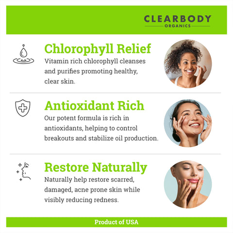 Clearbody Organics Chlorophyll Cream For Acne 2oz Clearbody Organics