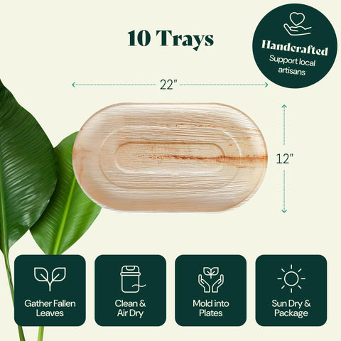 Chic Leaf Palm Leaf Trays – 10 Pack 22x12" Chic Leaf