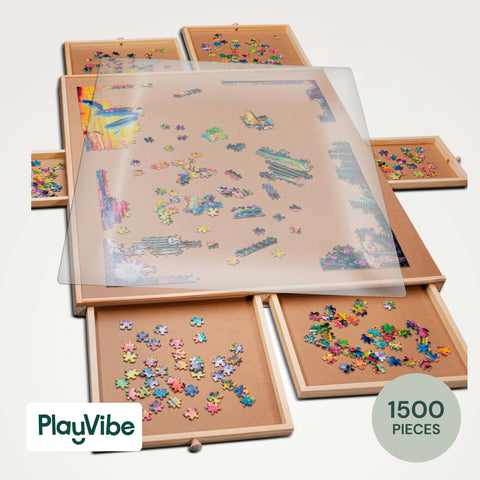PlayVibe Wooden Jigsaw Rotating Puzzle Board with Drawers & Cover PlayVibe