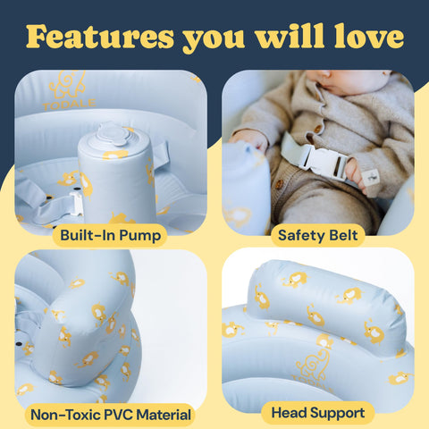 Portable Inflatable Baby Seat with Built-In Pump Todale