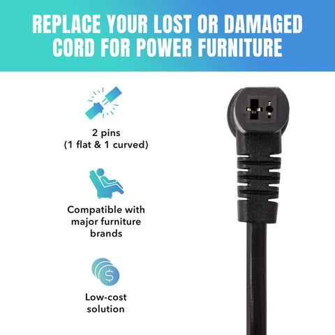 Universal Recliner Power Cord Replacement (2-Pin Adapter) Blue Cactus