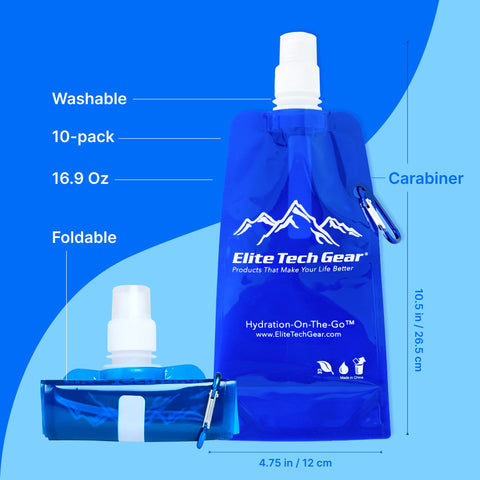 0.5L Reusable, Collapsible Water Bottles for Travel (10 Pack) Elite tech gear