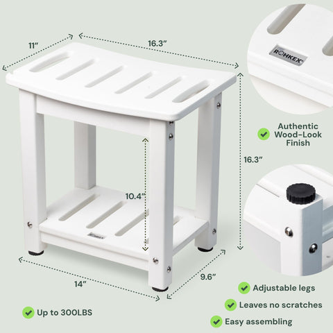 Plastic Shower Bench with Shelf & Curved Seat Rohkex