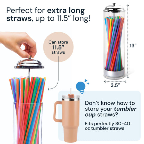 Clear Acrylic Straw Dispenser with Chrome Lid (11.5 Inches) Simply Imagine