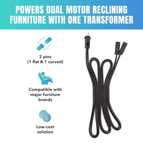 Universal Recliner Power Cord Replacement (2-Pin Adapter) Blue Cactus
