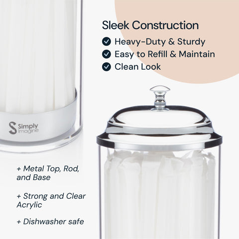 Clear Acrylic Straw Dispenser with Chrome Lid (11.5 Inches) Simply Imagine
