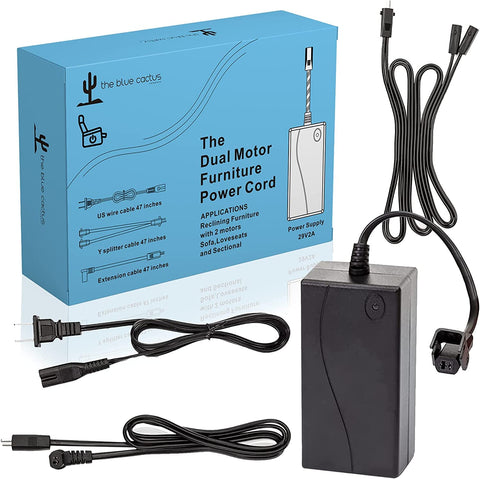 Universal Recliner Power Cord Replacement (2-Pin Adapter) Blue Cactus