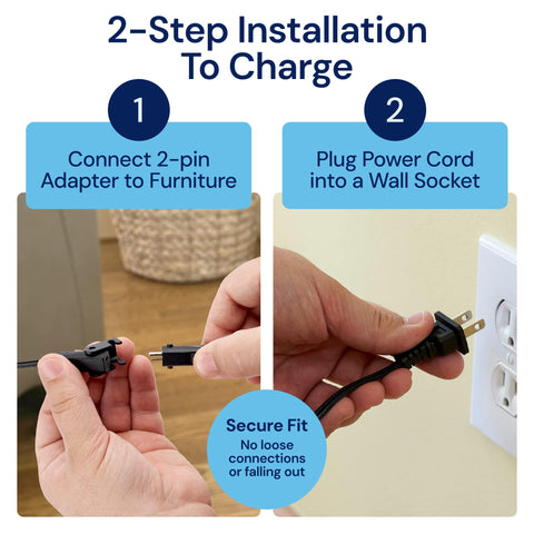 Universal Recliner Power Cord Replacement (2-Pin Adapter) Blue Cactus