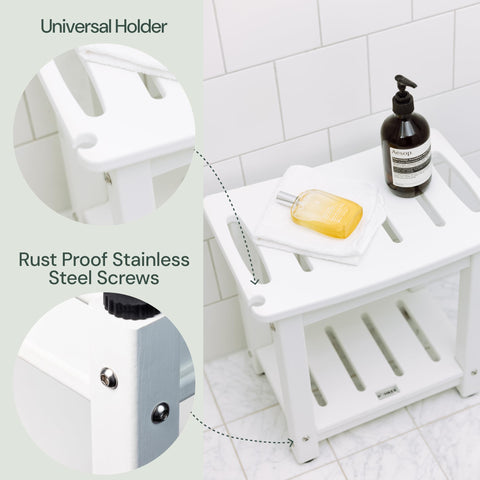 Plastic Shower Bench with Shelf & Curved Seat Rohkex