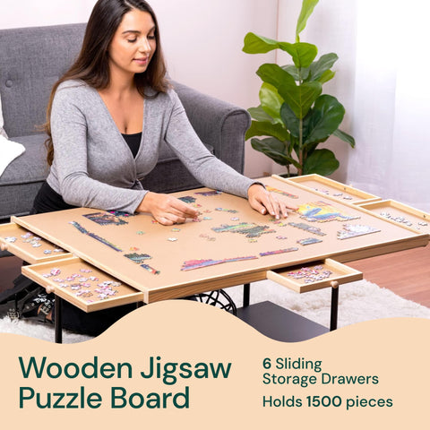 1500-Piece Wooden Puzzle Board with Drawers & Cover PlayVibe