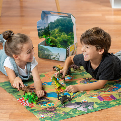 9-Piece Dinosaur Toy Set with Playmat & Storage Tin PlayVibe