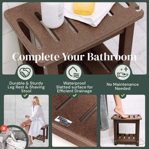 Plastic Shower Bench with Shelf & Curved Seat Rohkex