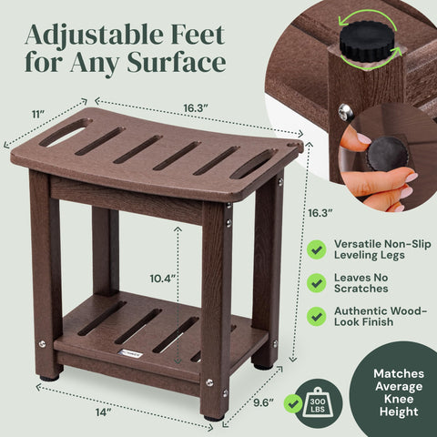 Plastic Shower Bench with Shelf & Curved Seat Rohkex