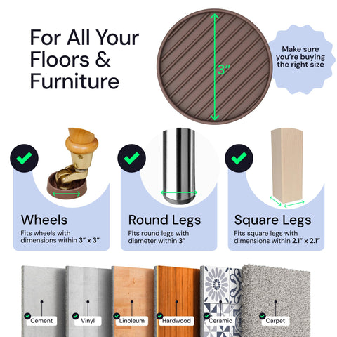 Non Slip Rubber Furniture Pads (Brown & Round) Caster Master