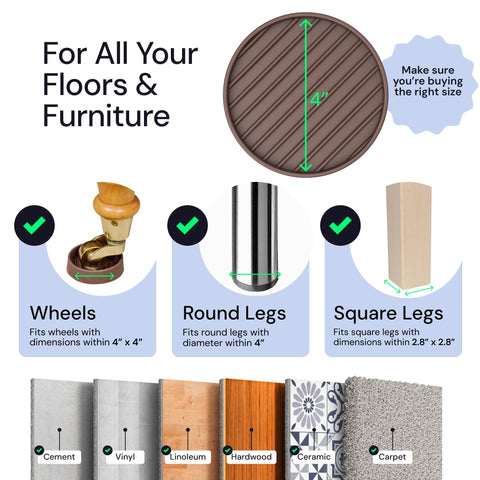 Non Slip Rubber Furniture Pads (Brown & Round) Caster Master