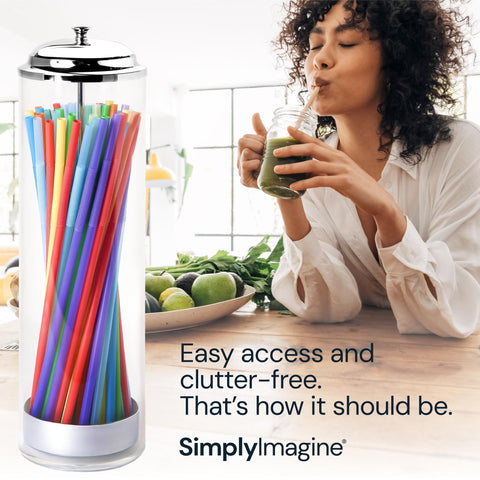 Clear Acrylic Straw Dispenser with Chrome Lid (11.5 Inches) Simply Imagine