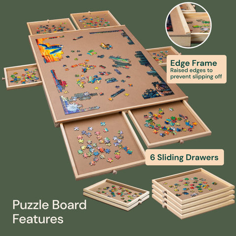 1500-Piece Wooden Puzzle Board with Drawers & Cover PlayVibe