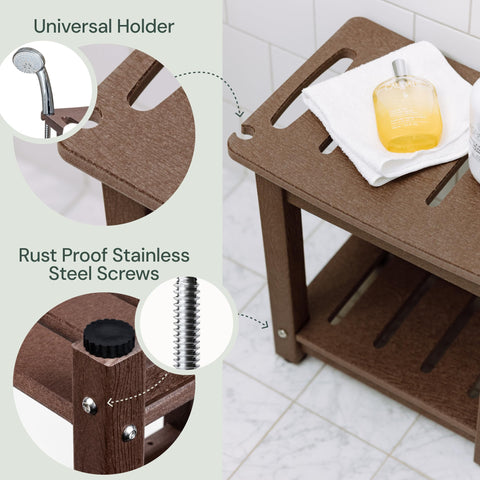 Plastic Shower Bench with Shelf & Curved Seat Rohkex
