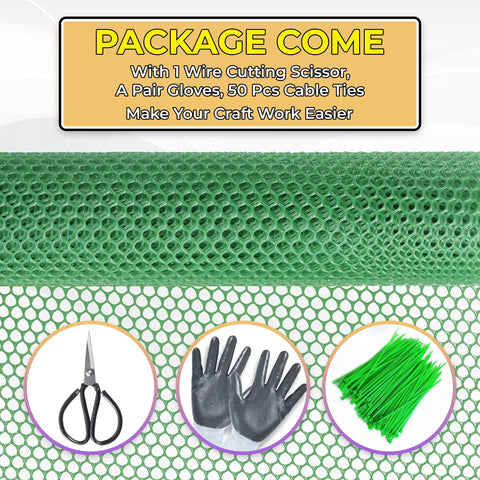 Green Plastic Chicken Wire Fence Roll with Scissors & Gloves MaPorch