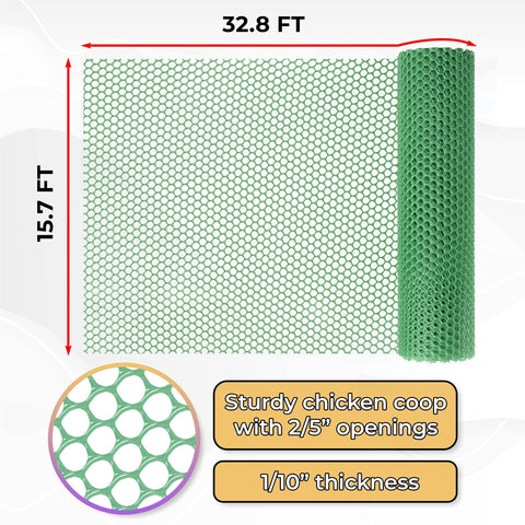 Green Plastic Chicken Wire Fence Roll with Scissors & Gloves MaPorch