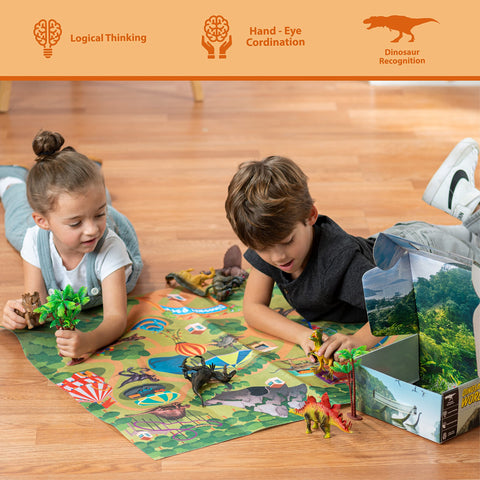 9-Piece Dinosaur Toy Set with Playmat & Storage Tin PlayVibe