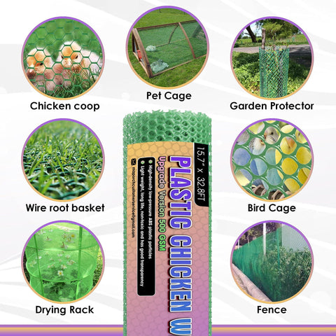 Green Plastic Chicken Wire Fence Roll with Scissors & Gloves MaPorch