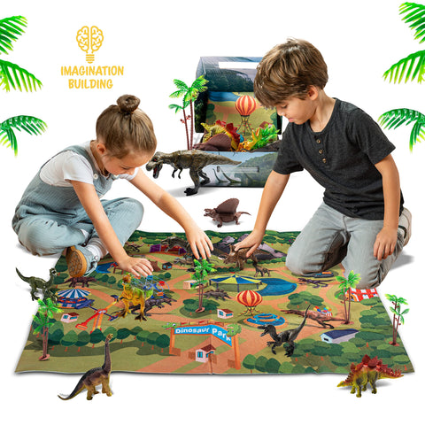 9-Piece Dinosaur Toy Set with Playmat & Storage Tin PlayVibe
