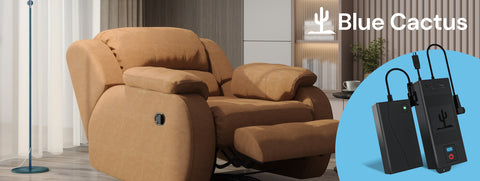 Rechargeable power packs & adapters for reclining furniture.