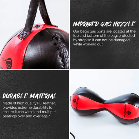 Red and black punching bag.