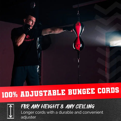Red and black double-ended punching bag.