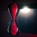 Red and black boxing speed bag.