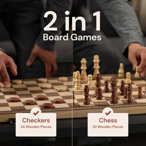 PlayVibe Wooden Chess & Checker Set Board Game PlayVibe