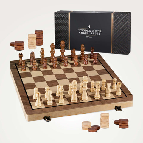PlayVibe Wooden Chess & Checker Set Board Game PlayVibe