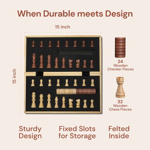 PlayVibe Wooden Chess & Checker Set Board Game PlayVibe