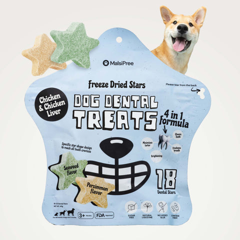 MalsiPree Dog Dental Stars (18 Pcs): Freeze-Dried Treats for Bad Breath Malsipree