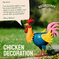 Colorful metal rooster planter.