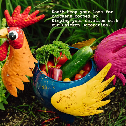 Colorful metal chicken decoration.