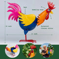 Colorful metal rooster sculpture.