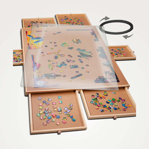 PlayVibe Wooden Jigsaw  Rotating Puzzle Board with Drawers & Cover PlayVibe
