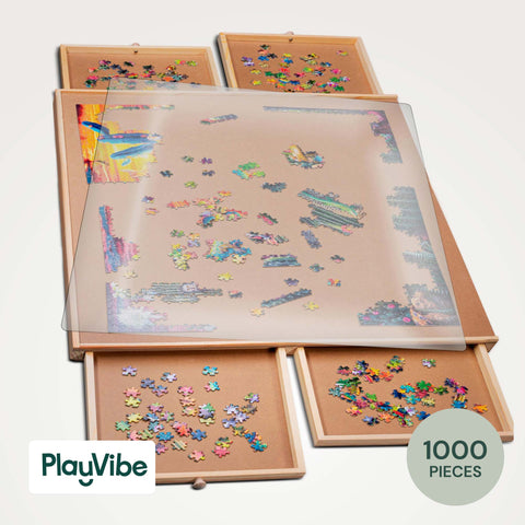 PlayVibe Wooden Jigsaw  Rotating Puzzle Board with Drawers & Cover PlayVibe