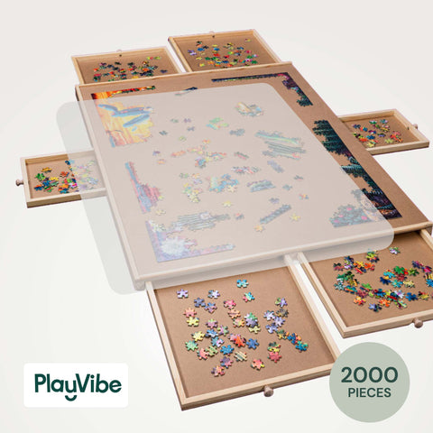 PlayVibe Wooden Jigsaw  Rotating Puzzle Board with Drawers & Cover PlayVibe