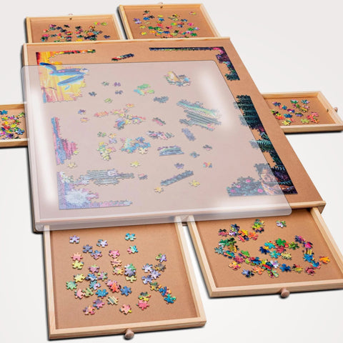 1500-Piece Wooden Puzzle Board with Drawers & Cover PlayVibe