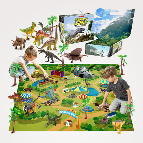 9-Piece Dinosaur Toy Set with Playmat & Storage Tin PlayVibe
