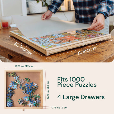 PlayVibe Wooden Jigsaw  Rotating Puzzle Board with Drawers & Cover PlayVibe