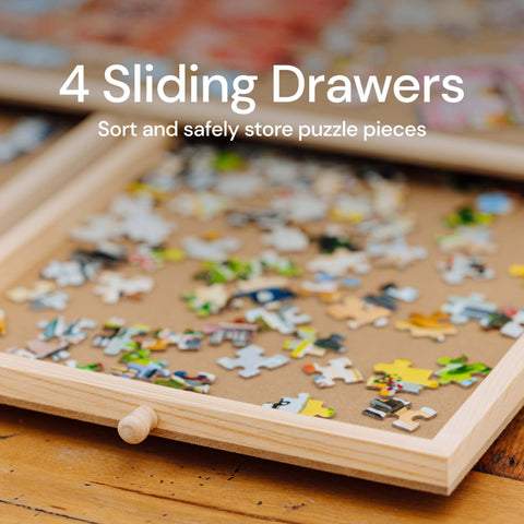 PlayVibe Wooden Jigsaw  Rotating Puzzle Board with Drawers & Cover PlayVibe