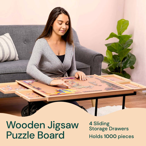 PlayVibe Wooden Jigsaw  Rotating Puzzle Board with Drawers & Cover PlayVibe