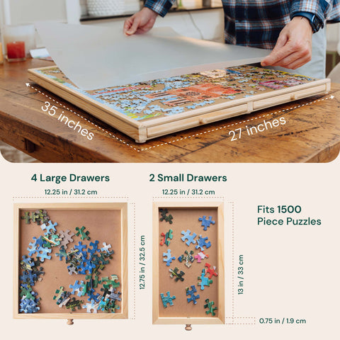 PlayVibe Wooden Jigsaw  Rotating Puzzle Board with Drawers & Cover PlayVibe