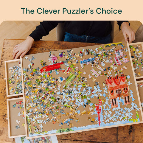 PlayVibe Wooden Jigsaw  Rotating Puzzle Board with Drawers & Cover PlayVibe