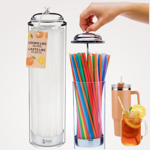 Clear Acrylic Straw Dispenser with Chrome Lid (11.5 Inches) Simply Imagine